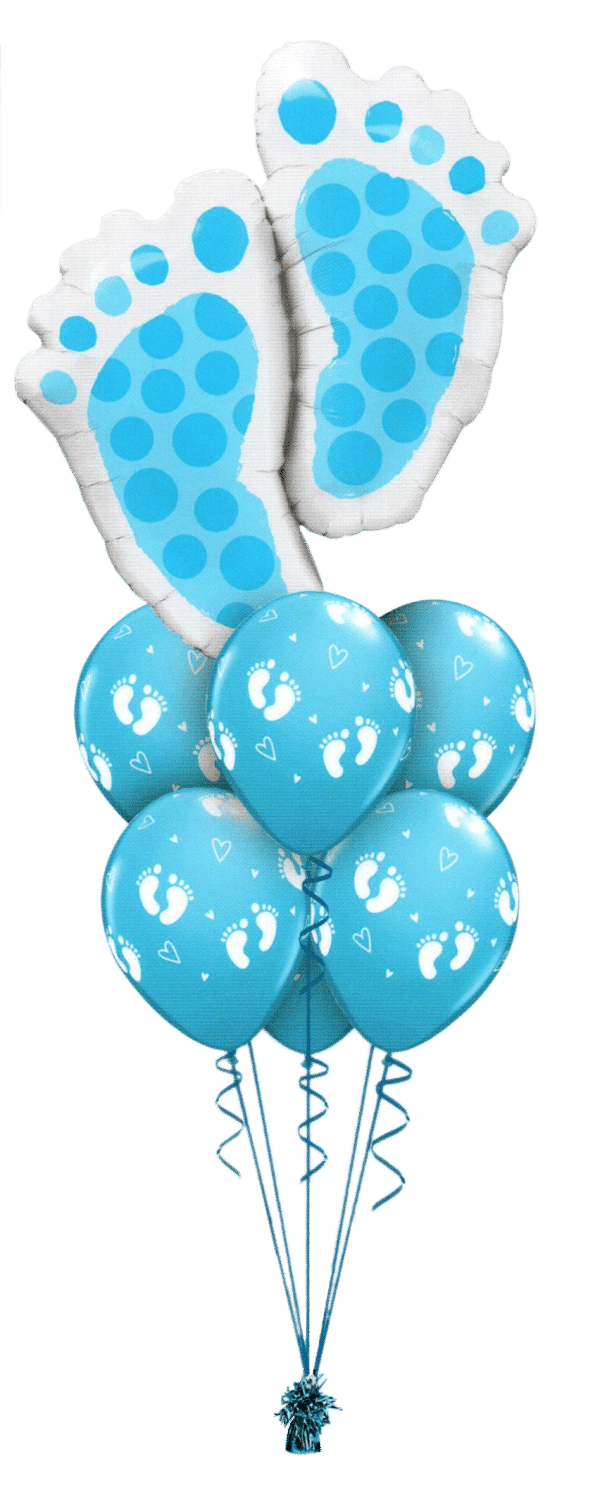 Blue Baby Footprint Luxury balloon bouquet available from Cardiff Balloons