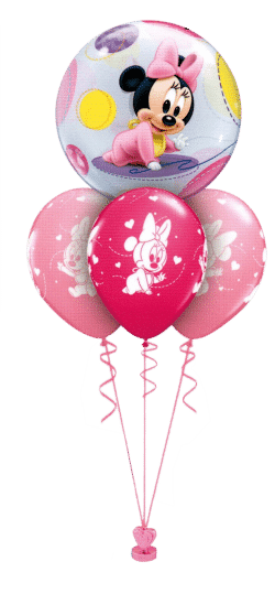 Minnie Mouse Baby Girl Layer balloon bouquet available from Cardiff Balloons