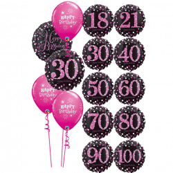 Pink And Black Birthday Balloon Bouquet