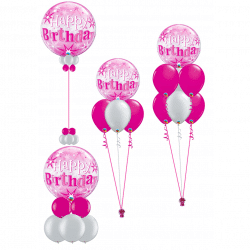 Pink and silver birthday bubble balloons