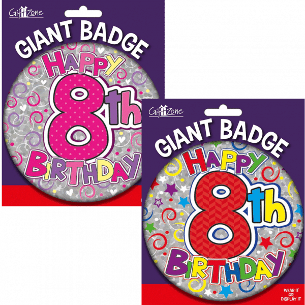 large age 8 birthday badge from cardiff balloons