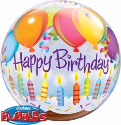 cake and candles themed bubble balloon from cardiff balloons