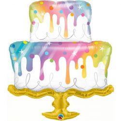 helium filled rainbow drip cake foil balloon from cardiff balloons