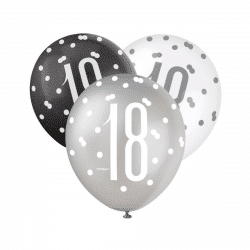 pack of 6 black & silver latex balloons from cardiff balloons