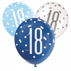 pack of 6 blue & white latex balloons from cardiff balloons