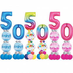 50th Birthday Double Number Bubble Balloon Stack From Cardiff Balloons