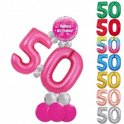 Large 50th Birthday NUmbe Balloon On A Slant From Cardiff Balloons