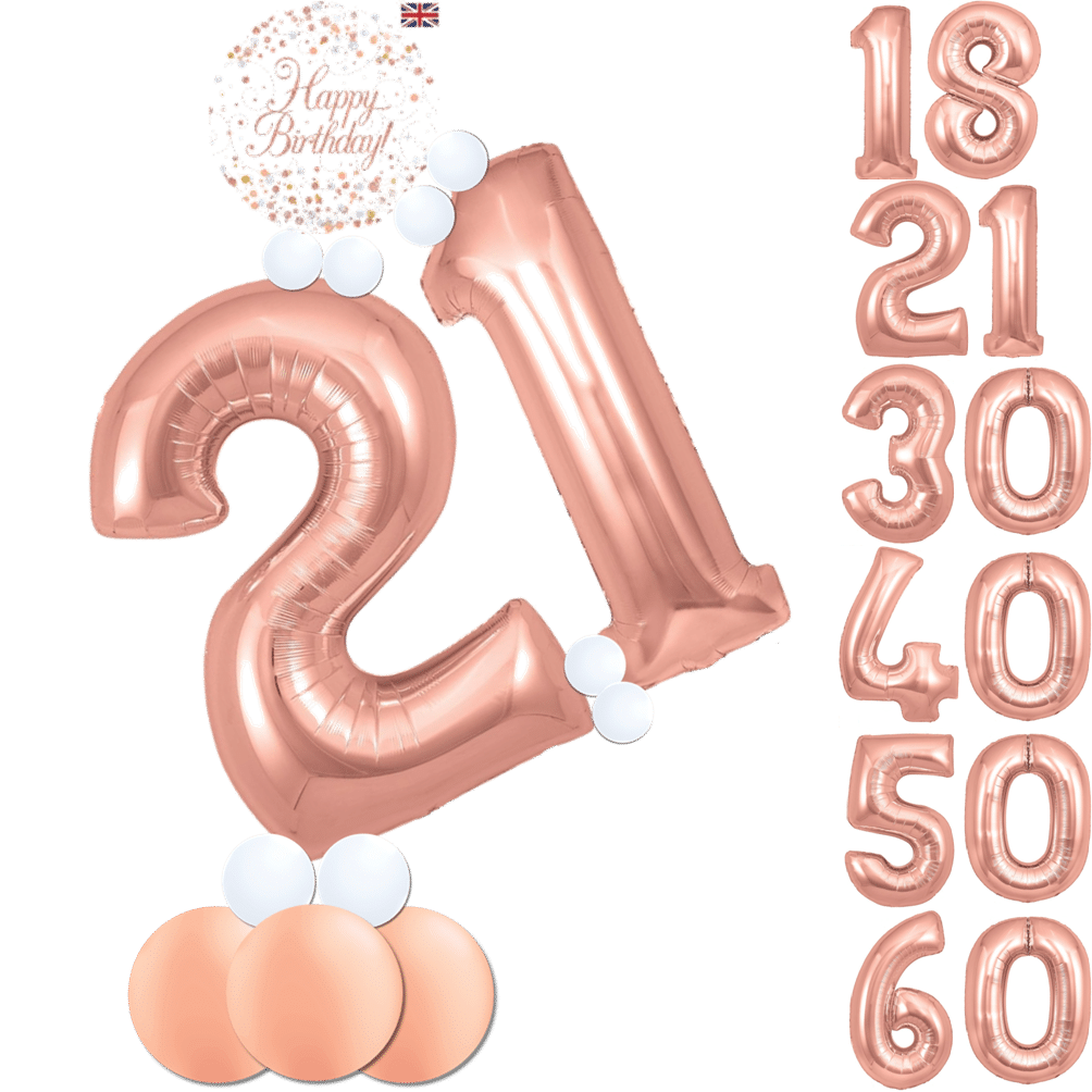 Rose Gold Number Balloon Display Cardiff Balloons Birthday