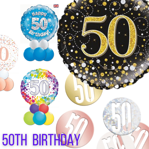50th Birthday balloons and party accessories are available here