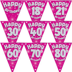 Pink & Silver Flag Bunting From Cardiff Balloons