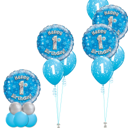1st Birthday Balloon Designs in Blue and SIlver from Cardiff Balloons