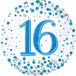 16th Birthday White and Blue Balloons From Cardiff Balloons