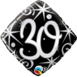 30th Birthday Black Diamond Shaped Birthday Balloon