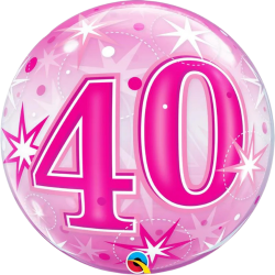 40th Birthday Pink Stars Round Bubble Balloon