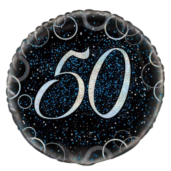 50th Birthday Blue Glitter Round Birthday Balloon