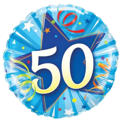 50th Birthday Blue Splash Round Birthday Balloon