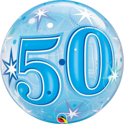 50th Birthday Blue Stars Round Bubble Balloon