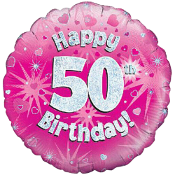 50th Birthday Bright Pink Round Birthday Balloon