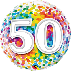 50th Birthday Confetti Print Round Birthday Balloon