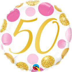 50th Birthday Pink Gold Round Birthday Balloon