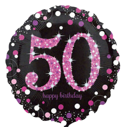 50th Birthday Pink Sparkle Round Birthday Balloon