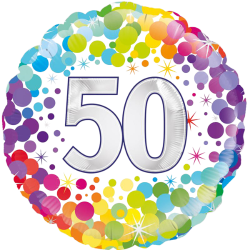 50th Birthday Rainbow Spot Round Birthday Balloon