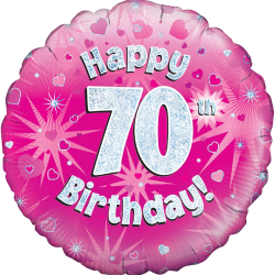 70th Birthday Bright Pink Round Birthday Balloon