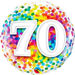 70th Birthday Confetti Print Round Birthday Balloon