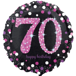 70th Birthday Pink Sparkle Round Birthday Balloon