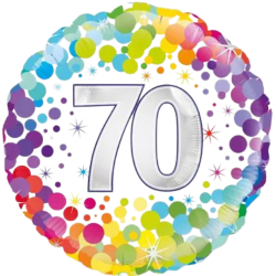 70th Birthday Rainbow Spot Round Birthday Balloon