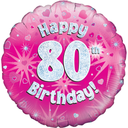 80th Birthday Bright Pink Round Birthday Balloon