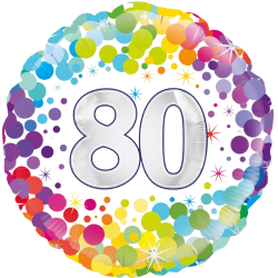 80th Birthday Rainbow Spot Round Birthday Balloon