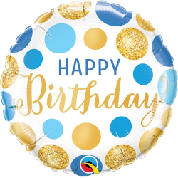 Blue & Gold Happy Birthday Balloon