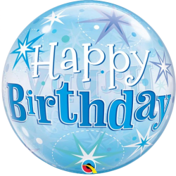 Blue Starburst Happy Birthday Bubble Balloon