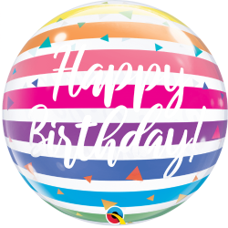 Colourful Stripes Happy Birthday Bubble Balloon