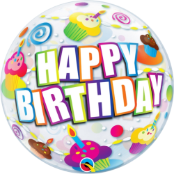 Cupcake Party Happy Birthday Bubble Balloon
