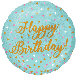 Holographic Teal Happy Birthday Balloon