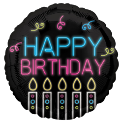 Neon Candles Happy Birthday Balloon