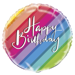 Rainbow Stripe Happy Birthday Balloon